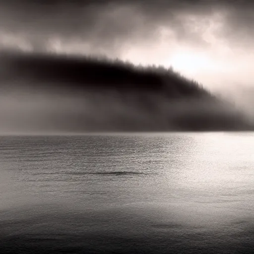 Prompt: foggy, endless sea, photorealistic, cinematic, reverence