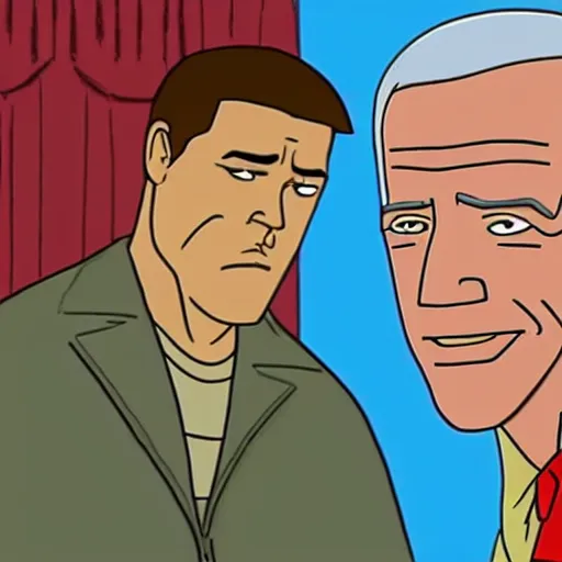 Image similar to lost scene from king of the hill where joe biden is a drug dealer,