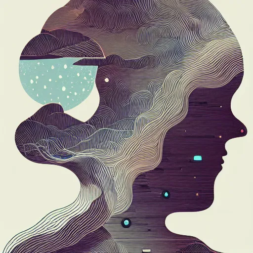 Prompt: a wandering mind, logo without text, simple white background victo ngai, kilian eng, trending on artstation