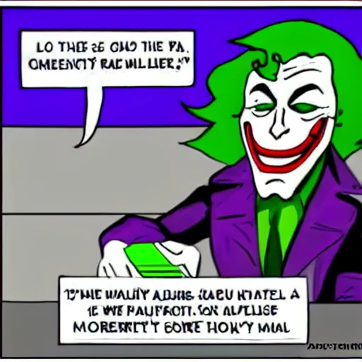 Prompt: the joker doing his taxes