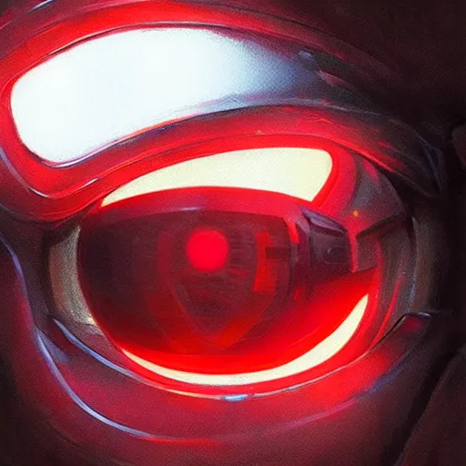 Image similar to robot with glowing red line for eye as a realistic scifi cyberpunk knight, closeup portrait art by donato giancola and greg rutkowski, realistic face, digital art, trending on artstation, symmetry!!!