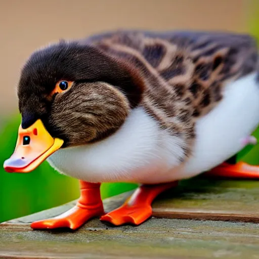 Image similar to a duck - cat - hybrid with a beak, animal photography, wildlife photo