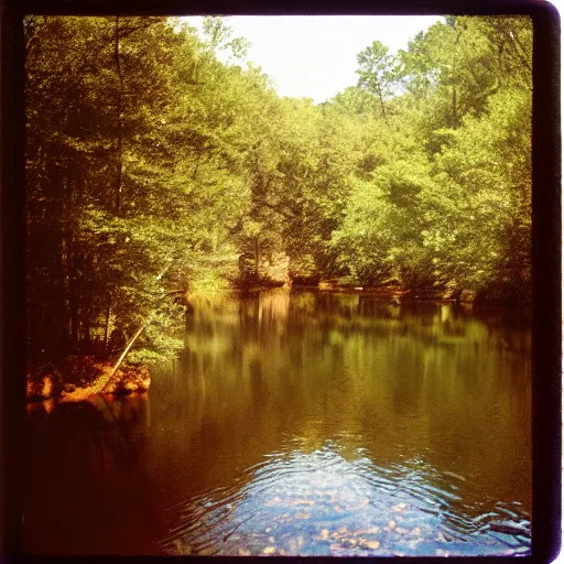 Image similar to cahaba river alabama, raccoon in foreground, kodak ektachrome e 1 0 0,