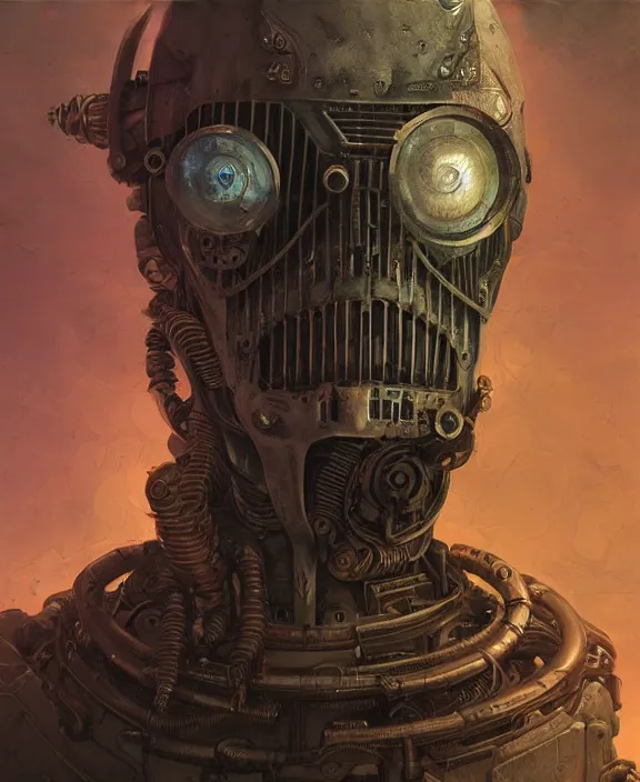 Prompt: portrait of a steampunk doomslayer by hr giger and beksinski and stephan martiniere, trending on artstation, 4 k resolution, detailed, high quality, hq artwork