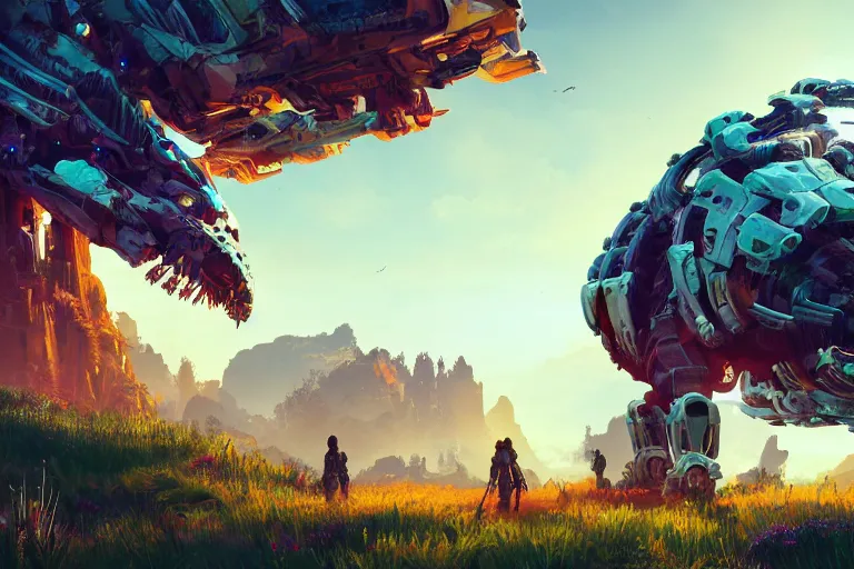 Image similar to snapmaw machine mecanical creature robot of horizon forbidden west horizon zero dawn radiating a glowing aura global illumination ray tracing hdr fanart arstation by ian pesty and alena aenami artworks in 4 k