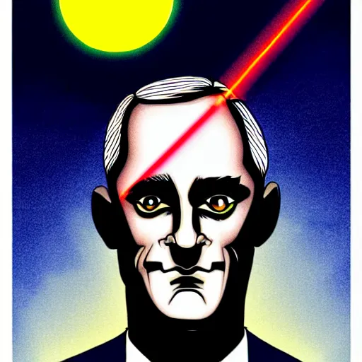 Prompt: bright glowing eyes, digital illustration of secretary of denis mcdonough face with demonic laser eyes, cover art of graphic novel, eyes replaced by glowing lights, glowing eyes, flashing eyes, balls of light for eyes, evil laugh, menacing, Machiavellian puppetmaster, villain, clean lines, clean ink