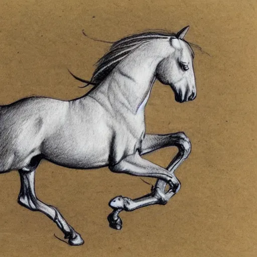 Prompt: a galloping wild horse, gestural-drawing by da-vinci