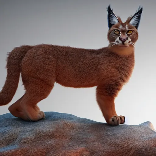 Image similar to cute fluffy caracal in surreal burning forest beautiful 4 k hyperrealistic artstation trending ray traced unreal engine detailed high resolution high detail drawn by peter michaels michaels mackentire and ronaldo swansonjohnson