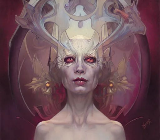 Prompt: portrait painting of a pale faced witch, nekro borja, gerald brom, rembrandt, alphonse mucha, peter mohrbacher