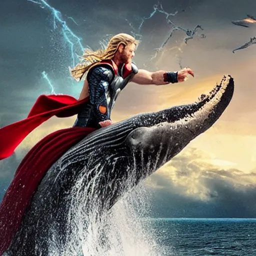 Image similar to thor punching a whale while wearing rabbit ears