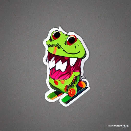 Prompt: cute monster skateboarding, sticker art, vector art, deviantart cronobreaker, graffiti, skateboard art, beeple, @ cronobreak on twitter. com,