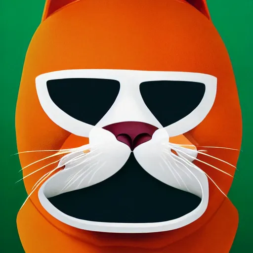 Image similar to high quality picture of a man in a suit wearing a latex mask of a sly looking orange/white tabby cat on a dark bg, lit from below by James Jean, natural lighting