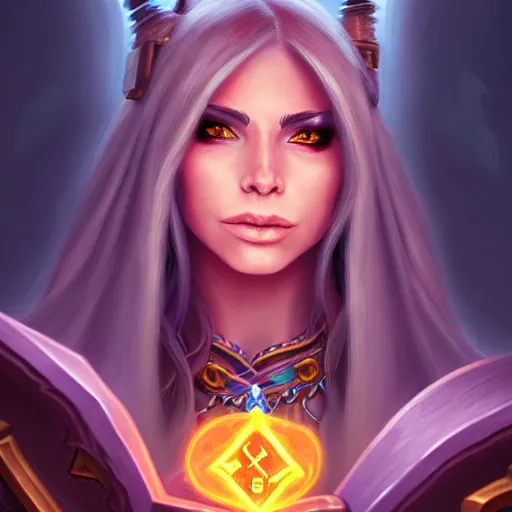 Image similar to Portrait of a sorceress, Hearthstone official trending art, exagerated accurate details, trending on MasterpieceStation in category 'Perfect eyes'