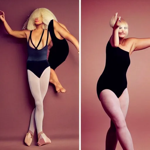 Prompt: Sia Furler artistic photoshoot wearing a leotard