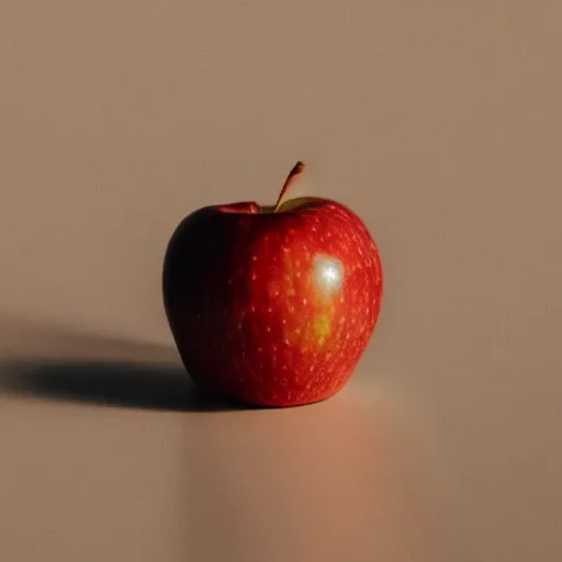 Prompt: a super close up of a century old lone apple sitting on a counter photo - realistic dynamic lighting