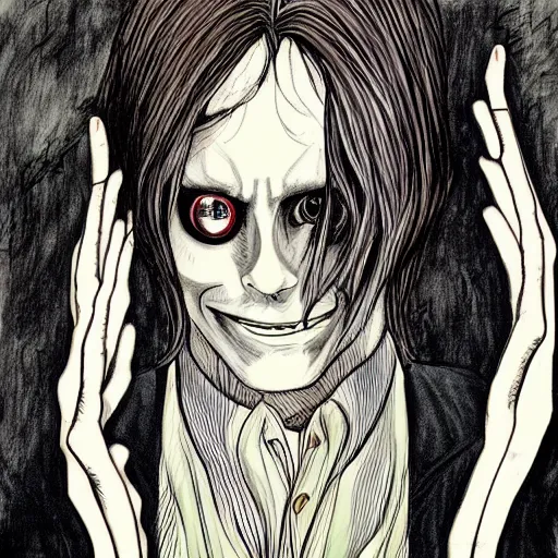 Prompt: jared leto in the style of junji ito