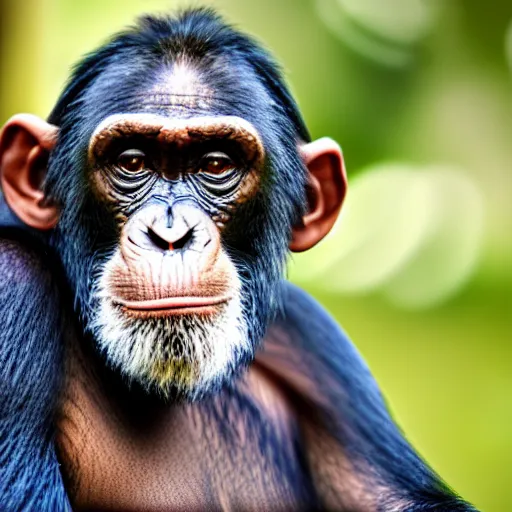 Image similar to a chimpanzee with a pensive look, wearing headphones