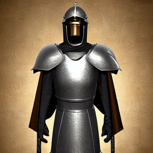 Image similar to man in 15 century crusader armor and cape with crusader insignia digital art realistic