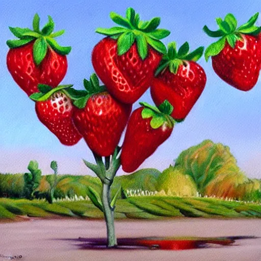 Prompt: an oil painting of the strawberry feilds described by the beatles