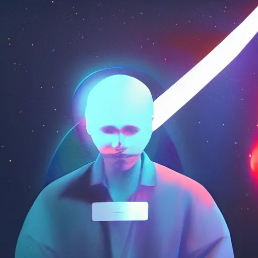 Image similar to a man standing in front of a black background, a hologram by jang seung - eop, behance contest winner, space art, low poly, cosmic horror, 2 d game art