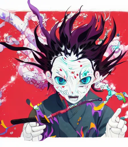 Image similar to Kimetsu no Yaiba by Alex Pardee and Nekro and Petros Afshar, and James McDermott,unstirred paint, vivid color, cgsociety 4K