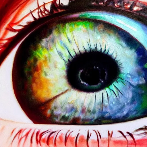 Prompt: a photorealistic painting of a human eye