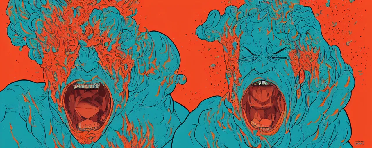 Image similar to portrait of a mad man screaming with lava bursting from the eyes, by josan gonzales, max prentis,