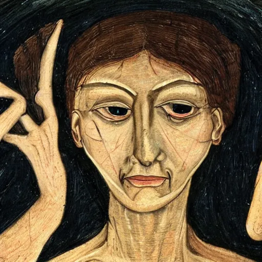 Image similar to witches with haunting eyes, medieval painting