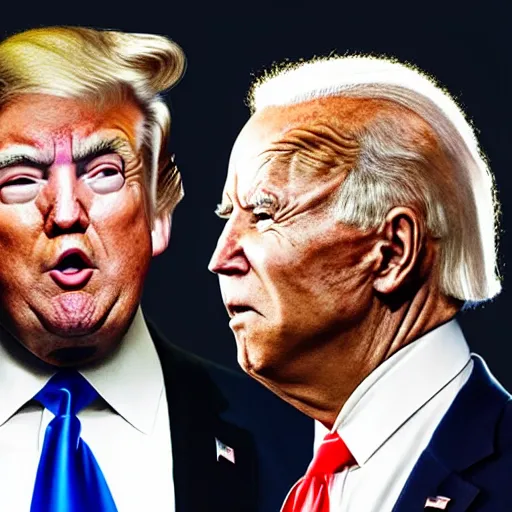 Image similar to Donald Trump and Joe Biden as conjoined twins with neck ties