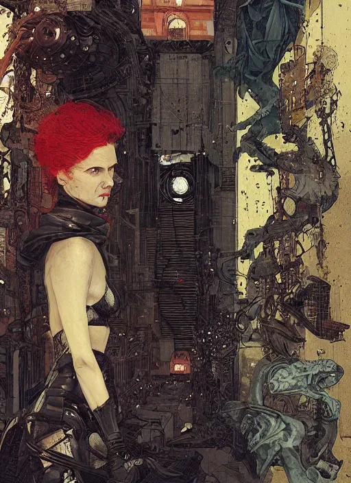 Image similar to marie curie, eun emerging from renaissance italy into a cyberpunk mutiversal realm by conrad roset, nicola samuri, dino valls, m. w. kaluta, jakub rebelka, rule of thirds, seductive look, beautiful