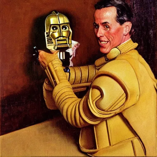 Image similar to a portrait painting of C3P0. Painted by Norman Rockwell