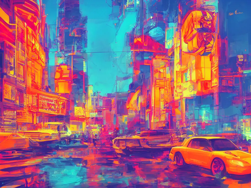 Prompt: London, bright colors, neon orange, beauty, summer vibes, trending on artstation