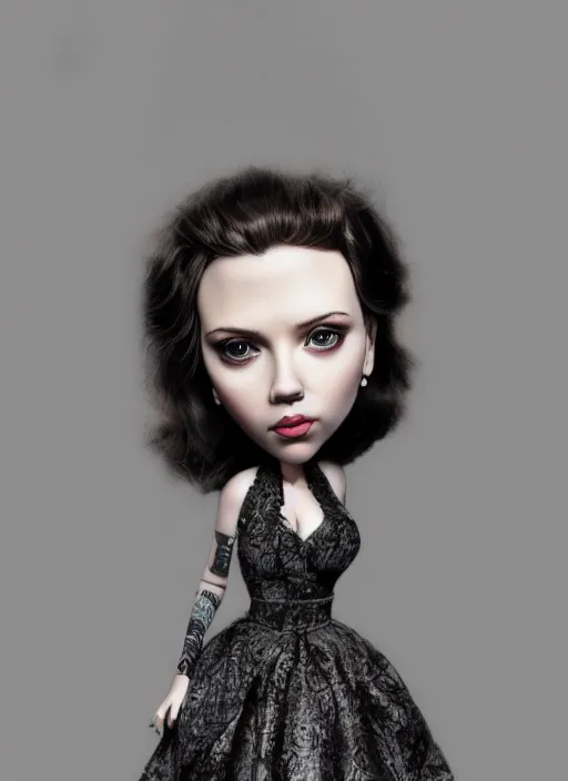 Image similar to scarlett johansson as a mark ryden doll, detailed digital art, trending on Artstation