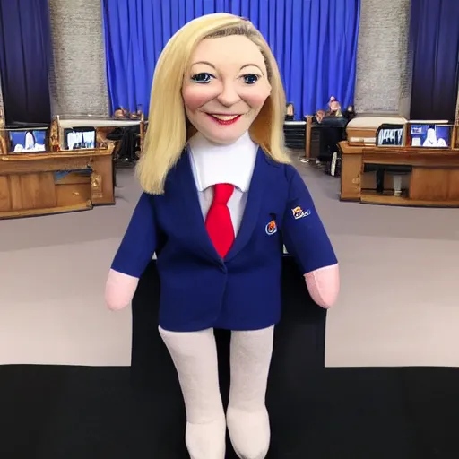 Image similar to liz truss as a plush toy,