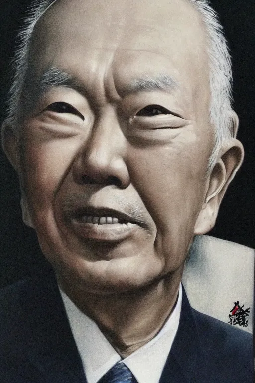 Prompt: portrait of lee kuan yew by noriyoshi ohrai