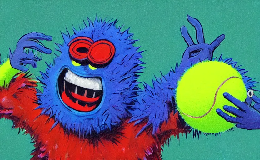 Image similar to a tennis ball monster, colorful, underwater, digital art, fantasy, magic, chalk, trending on artstation, ultra detailed, professional illustration by basil gogos