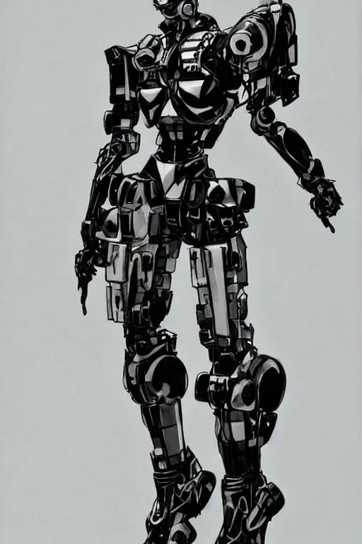 Prompt: fashion robot character design by yoji shinkawa, sharp lines, highly detailed, full body shot