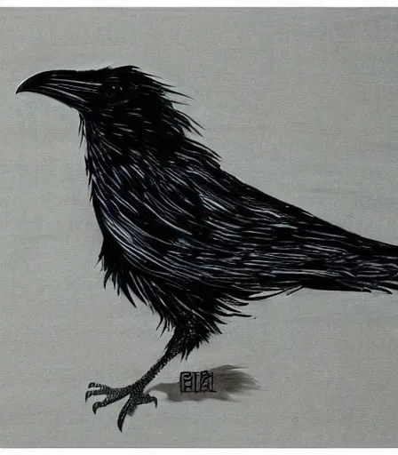 Prompt: Yoji Sinkawa's 'a raven at night', ink and colours on silk, trending on pixiv, HD, detailed, full width, monochrome