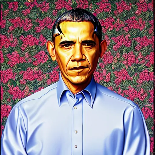 Prompt: “Kehinde Wiley portrait of Obama”