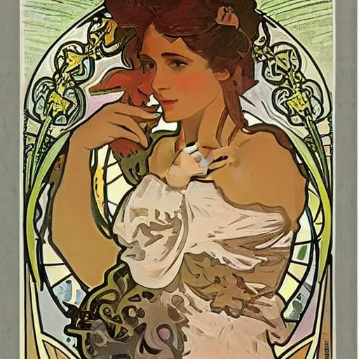 Image similar to well i'm not playing with you if you're mean by alphonse mucha