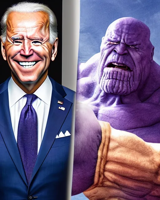 Image similar to Joe Biden as Thanos, DSLR portrait photography