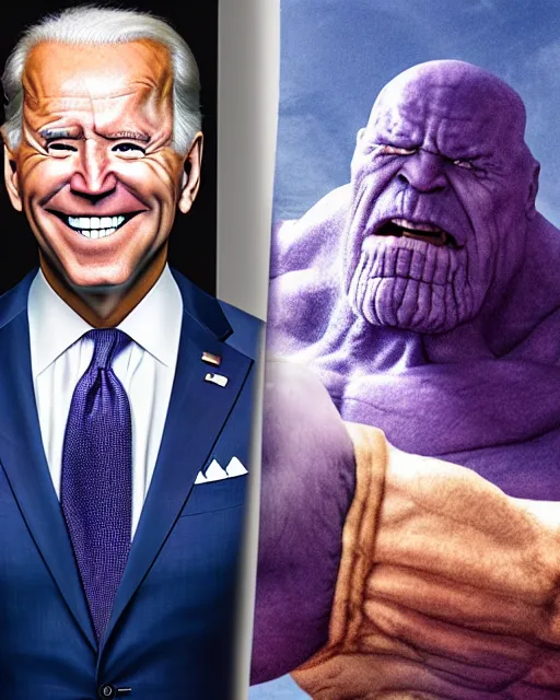 Prompt: Joe Biden as Thanos, DSLR portrait photography