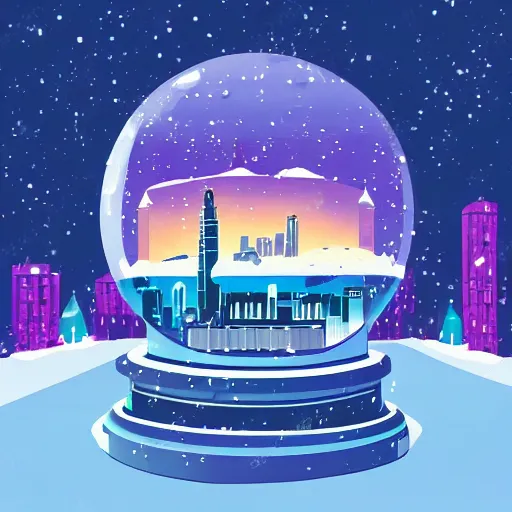 Prompt: snowglobe of a lofi vaporwave city