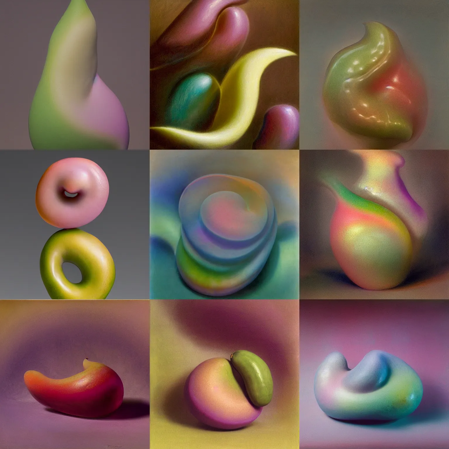 Prompt: one round biomorphic form with ombre pastel colors, by thomas moran, professional fruit photography