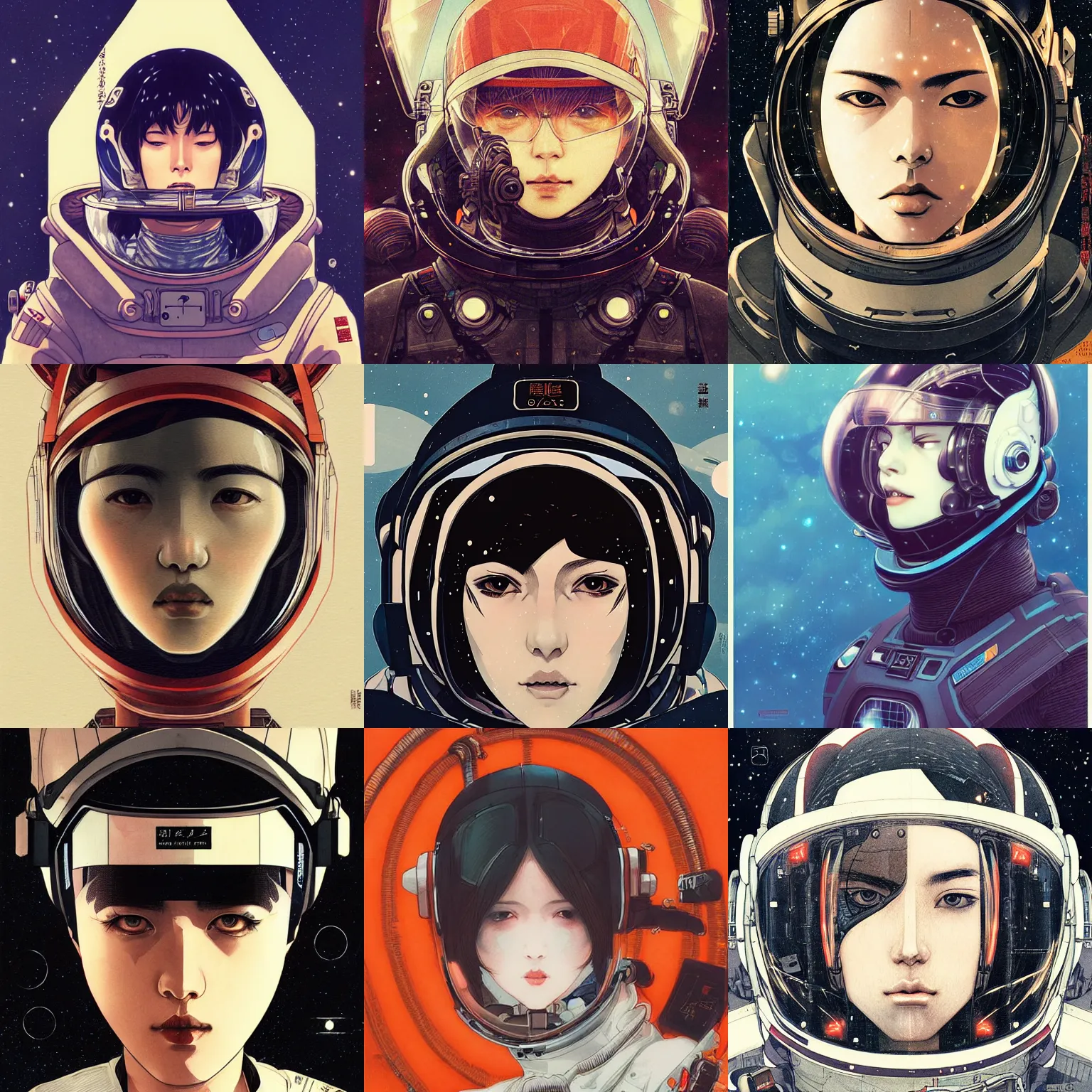 Prompt: space pilot by takato yamamoto, symmetrical close up portrait, concept art, by wlop, artgerm, krenz cushart, greg rutkowski, pixiv