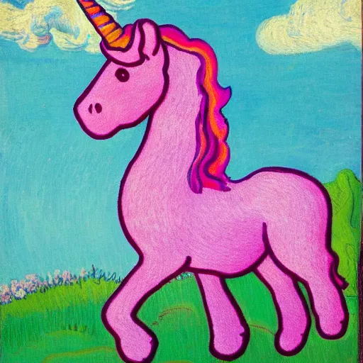 Image similar to pink fluffy unicorn by van gough