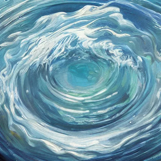 Image similar to a detailed oil painting of a whirlpool in the middle of the ocean