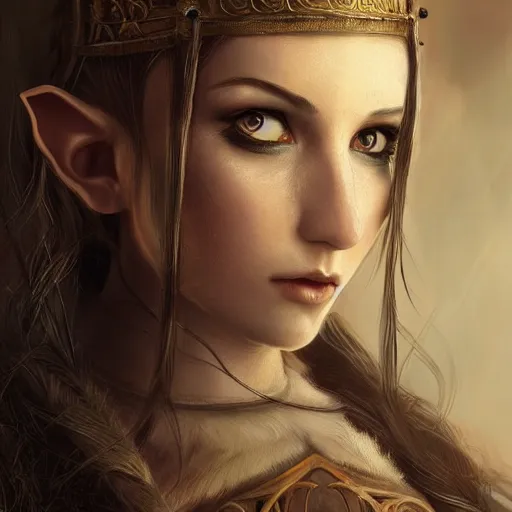 Image similar to beautiful hyper realistic portrait of a female elf wizard, focus on face, fantasy, medieval, elegant, soft, feminine,intricate details, cinematic, trending on artstation, in the style of D&D