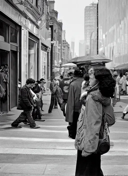 Image similar to street photography by vivian maier. professional photography.