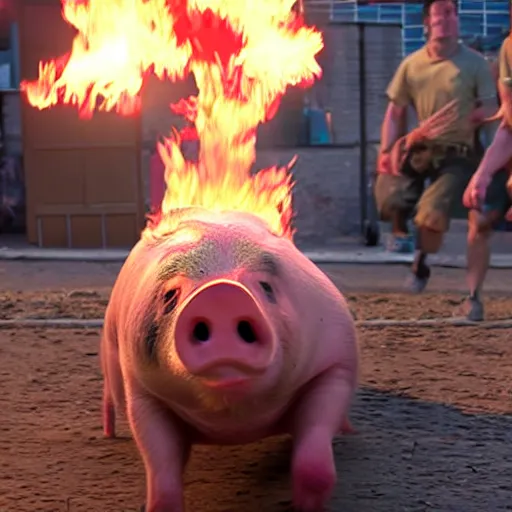 Prompt: Live Action Still of pig spitting fire, real life, hyperrealistic, ultra realistic, realistic, highly detailed, epic, HD quality, 8k resolution, body and headshot, film still, Exquisite detail, post-processing, masterpiece, Cinematic Lighting, Unreal Engine, 8k, HD, white background